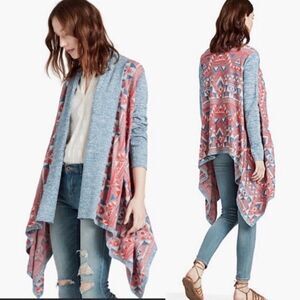 Lucky Brand Multi Color Cardigan Sweater Shark Bite Hem Medium